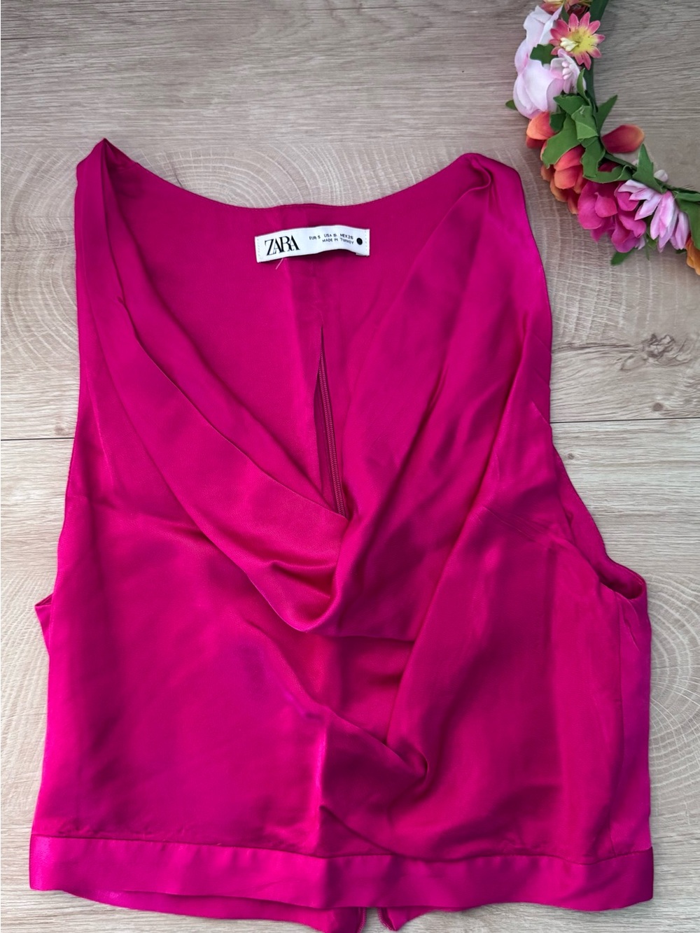 Zara Hot Pink Draped Crop Top